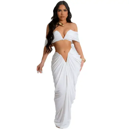 Sleeveless Strapless Dress For Woman Floor Hugging Pleated V Skirt PQ10642