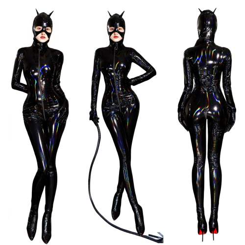 Colorful Wetlook PU Zentai Women Sexy Fetish Catsuit Faux Leather Jumpsuit PQ69039