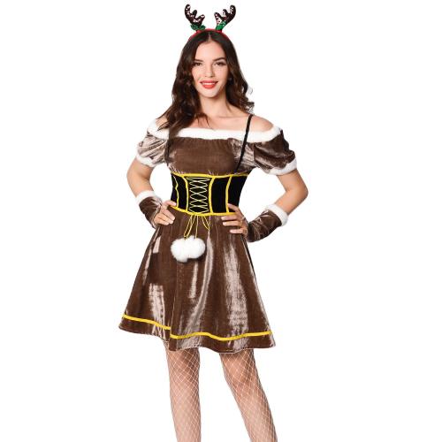 Christmas Moose Costume Women Elk Uniform Sexy Xmas Reindeer Fancy Dresses PQ796
