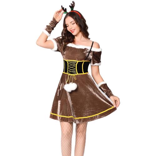 Christmas Moose Costume Women Elk Uniform Sexy Xmas Reindeer Fancy Dresses PQ796