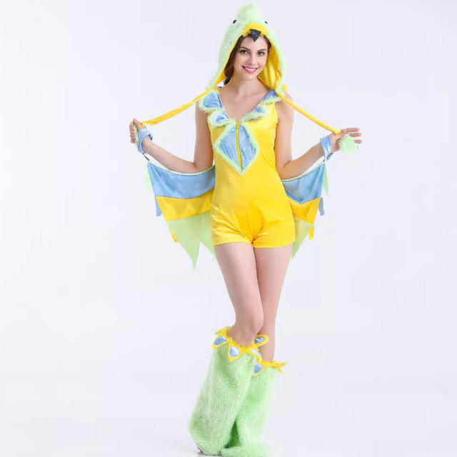 Faux Fur Parrot Costume Carnival Bird Uniform Cos Plush Animal Outfit PQ1645