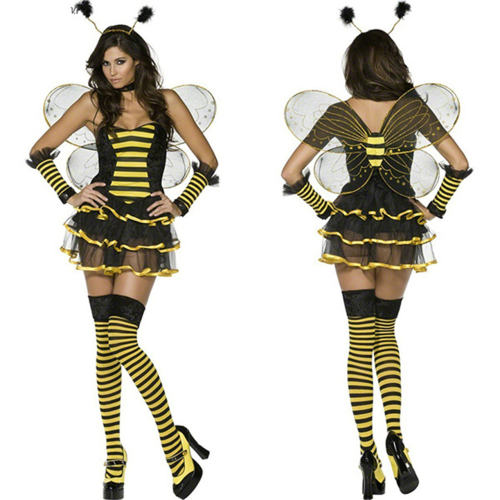 Halloween Bee Fancy Dress Carnival Cosplay Outfit Sexy Honeybee Costume With Wing PQ32