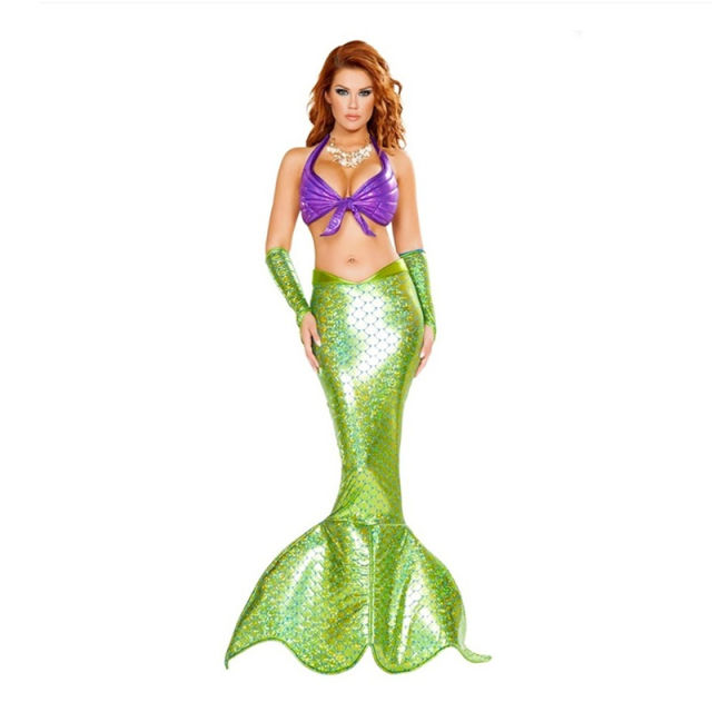 Halloween Mermaid Costume Woman PU Carnival Fairy Tale Fancy Dress PQ8371