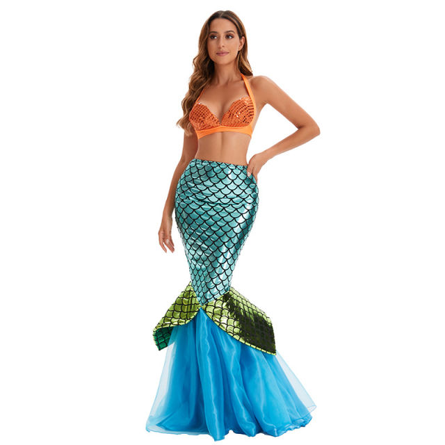 Halloween Mermaid Costume Woman PU Carnival Fairy Tale Fancy Dress PQ8371