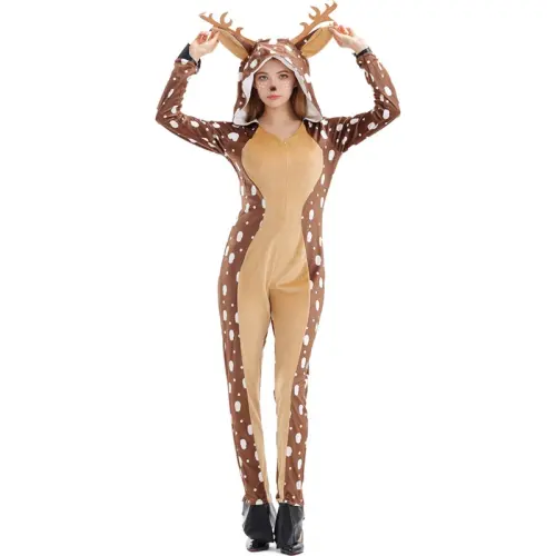 Christmas Elk Jumpsuit Sika Deer Uniform Reindeer Costume Xmas Fancy Dress PQ52519