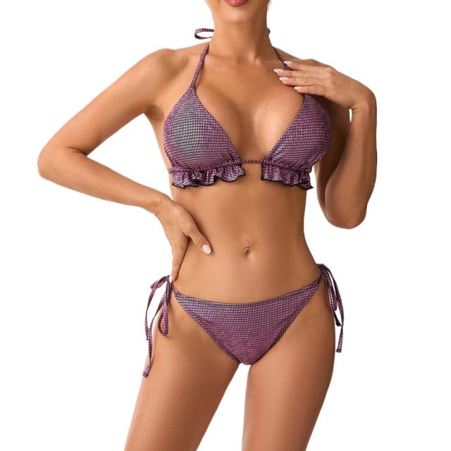 Women's Two-Piece Bikini Swimsuit Set, Checkered Pattern Swimwear PQ512568