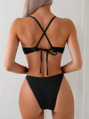 Women's Ribbed Two-Piece Bikini Set, High Cut Bottom PQ512507