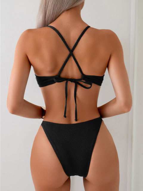 Women's Ribbed Two-Piece Bikini Set, High Cut Bottom PQ512507