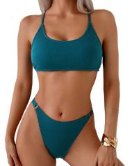 Women's Ribbed Two-Piece Bikini Set, High Cut Bottom PQ512507