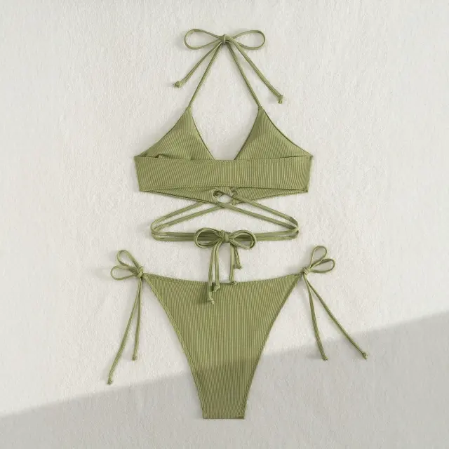Women's Ribbed Two Piece Swimsuit Set, Strappy Beachwear PQ53366
