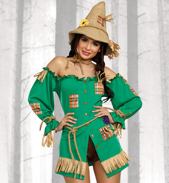 Fairy Tale Scarecrow Costume Woman Halloween Elf Fancy Dress PQ9030