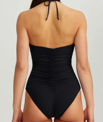 Ruched One-Piece Swimsuit, Halter Neck Swimwear for Women Bathing Suit PQ5054