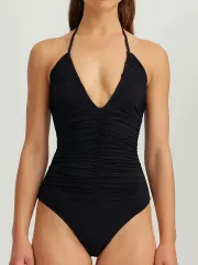 Ruched One-Piece Swimsuit, Halter Neck Swimwear for Women Bathing Suit PQ5054