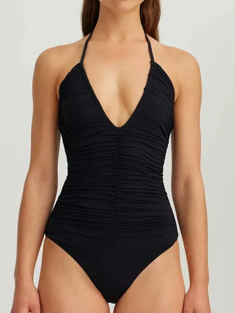 Ruched One-Piece Swimsuit, Halter Neck Swimwear for Women Bathing Suit PQ5054