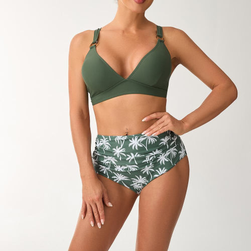 High Waisted Two Piece Swimsuit, Tropical Beach Swimming Wear PQ512576