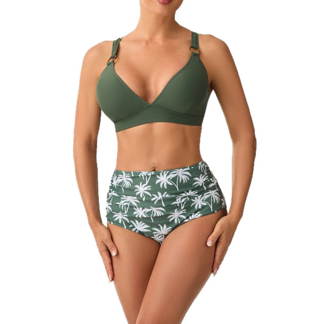 High Waisted Two Piece Swimsuit, Tropical Beach Swimming Wear PQ512576
