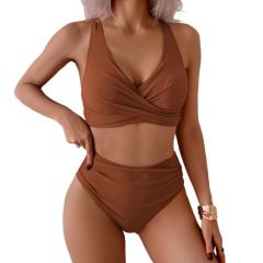 Women Two-Piece Swimsuit Wrap Top Criss-Cross Back Bathing Suit PQ516043