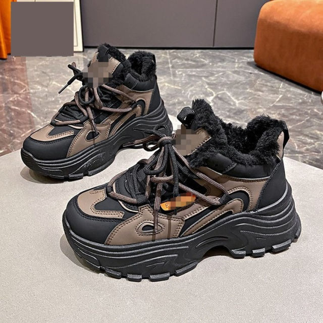 Woman Winter Clunky Sneakers Fashion Faux Fur Dad Shoes Sport Shoes PQ1027