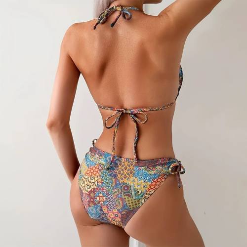 Women's Halter Triangle Bikini Set Beaded Swimsuit PQ-XL-TM-42