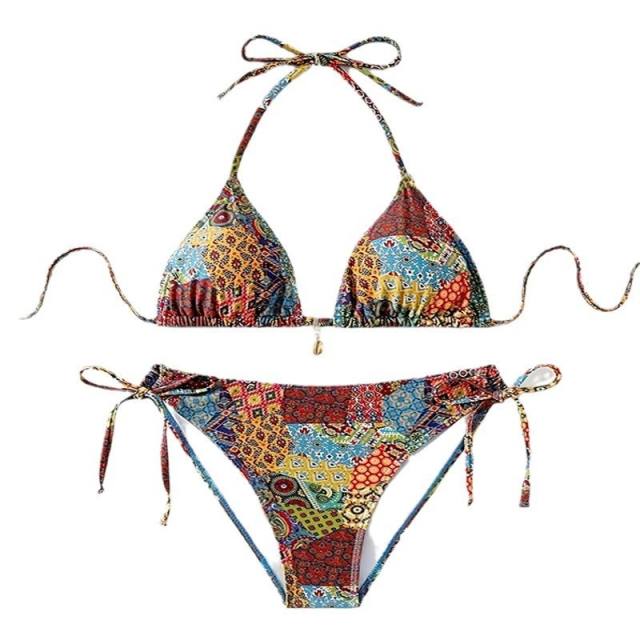 Women's Halter Triangle Bikini Set Beaded Swimsuit PQ-XL-TM-42