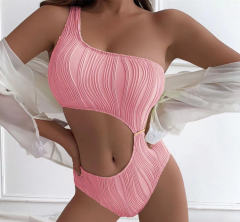 Solid Color One Piece Swimsuit Womens One Shoulder Bathing Suit PQ9049
