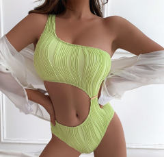 Solid Color One Piece Swimsuit Womens One Shoulder Bathing Suit PQ9049