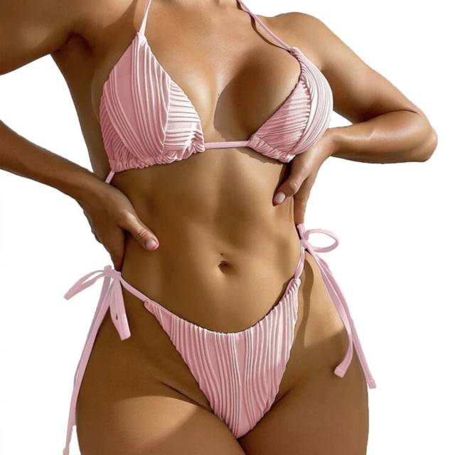 Womens Triangle Swimwear Sexy Halter Bikinis Set Low Waist Bathers PQ9029