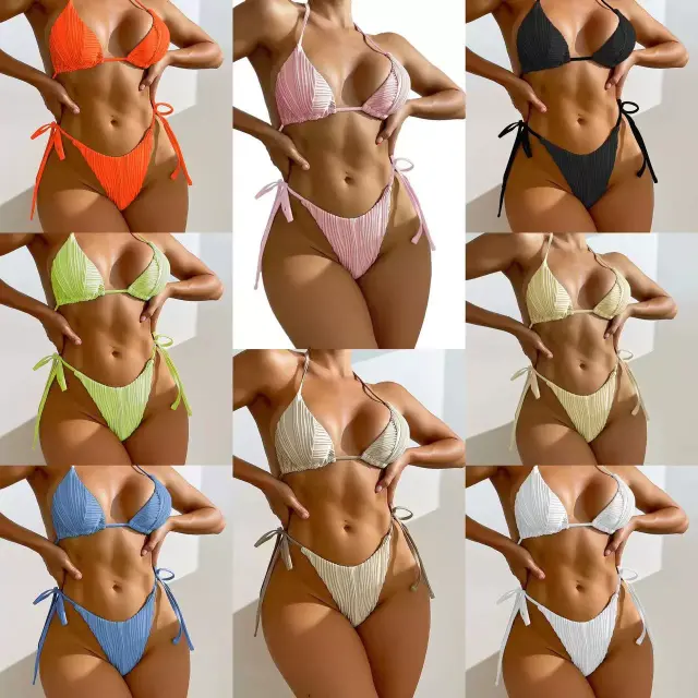 Womens Triangle Swimwear Sexy Halter Bikinis Set Low Waist Bathers PQ9029