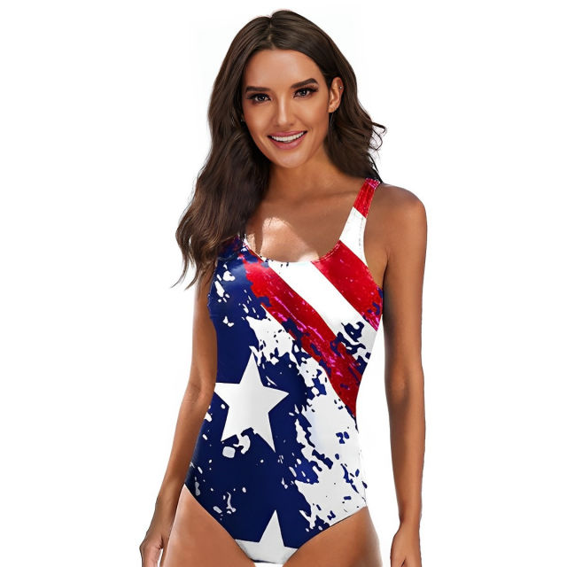Women's One Piece Swimsuit, American Flag Print Bathing Suit, Patriotic Swimwear PQ-ZH002