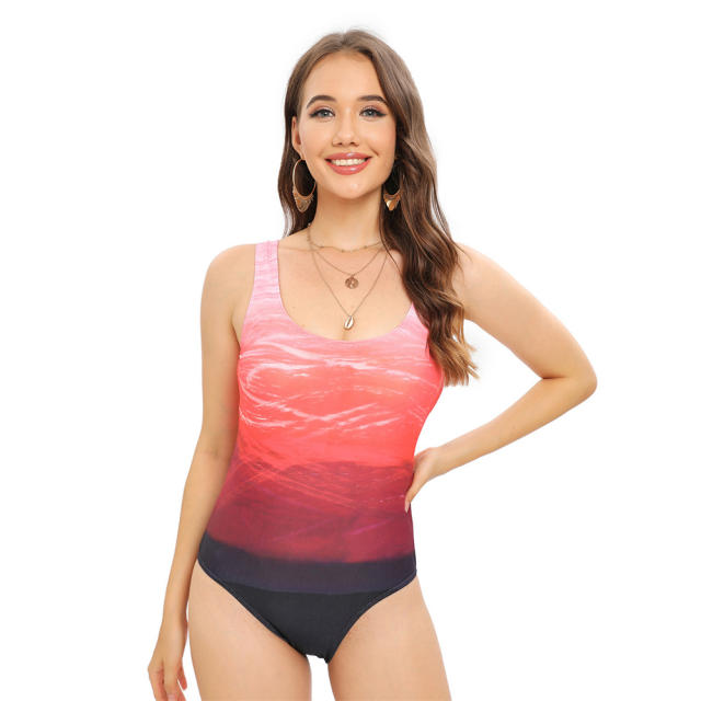 Women's One Piece Swimsuit, Criss Cross Back Scoop Neck Beach Swimwear PQ-ZH002B