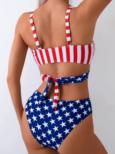 Women's American Flag Bikini Set, Stars and Stripes Wrap Style Swimwear PQ0218