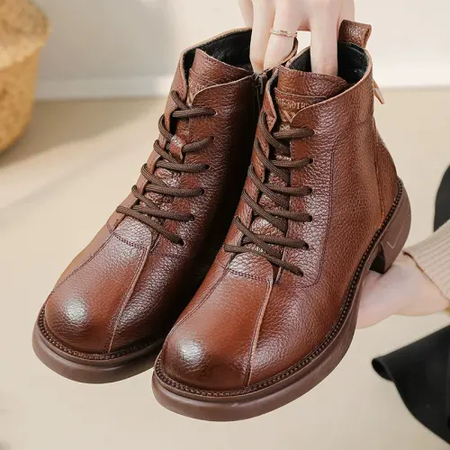 Woman Fashion Cowhide Martin Shoes Genuine Leather Winter Boots For Female PQ3030