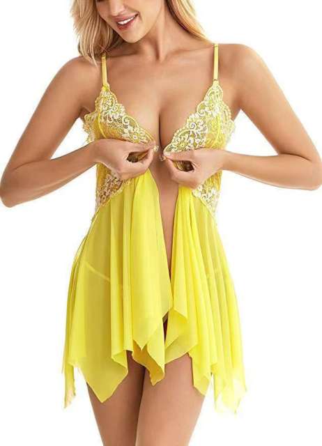 Women Mesh Babydoll Lingerie Wholesale Embroidery Sleepwear Sexy Nightdress PQ520