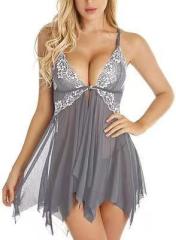 Women Mesh Babydoll Lingerie Wholesale Embroidery Sleepwear Sexy Nightdress PQ520