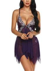 Women Mesh Babydoll Lingerie Wholesale Embroidery Sleepwear Sexy Nightdress PQ520