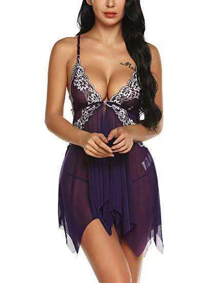 Women Mesh Babydoll Lingerie Wholesale Embroidery Sleepwear Sexy Nightdress PQ520