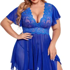 Women Plus Size Mesh Babydoll Lingerie Mesh Sleepwear Sexy Nightdress PQ0720