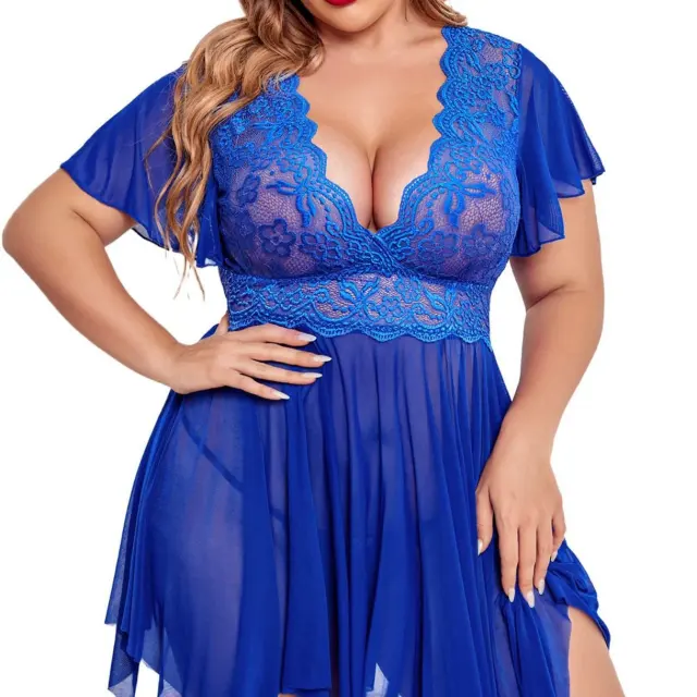 Women Plus Size Mesh Babydoll Lingerie Mesh Sleepwear Sexy Nightdress PQ0720