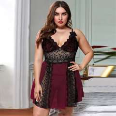 Women Plus Size Lace Babydoll Lingerie Mesh Sleepwear Sexy Nightdress PQ9900
