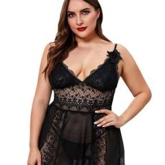 Women Plus Size Lace Babydoll Lingerie Mesh Sleepwear Sexy Nightdress PQ9900