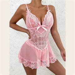 Women Lace Babydoll Lingerie V-neck Sleepwear Sexy Chemise Night Dress PQ2459