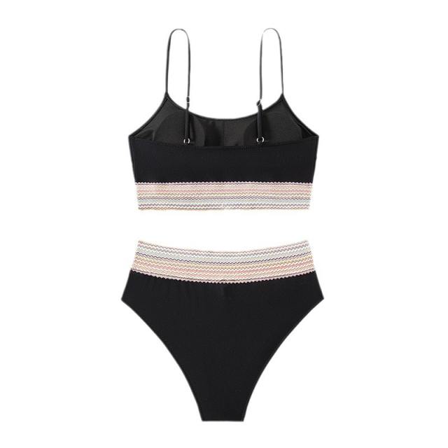 Women's Two Piece Swimsuit, Spaghetti Strap Crop Top and High Waist Bottom Vintage Swimwear PQ2419