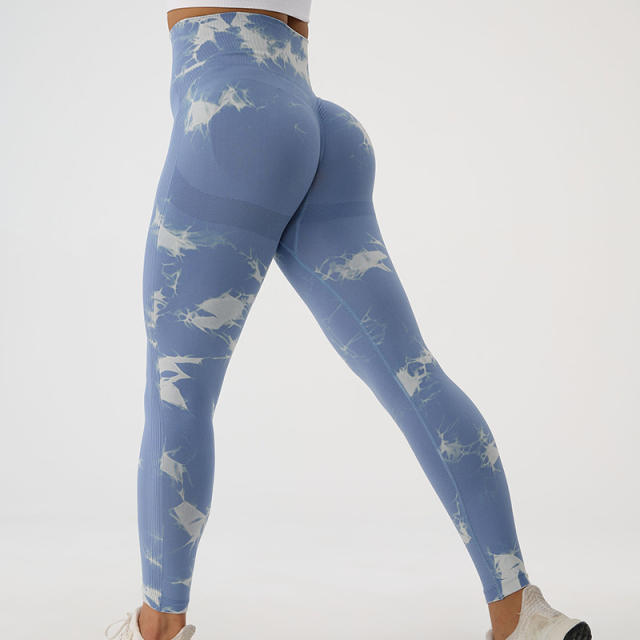 Women Seamless Bubble Butt Yoga Pants High Waist Tie Dyed Sport Leggings PQ-K030