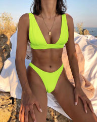 Women's Two Piece Bikini Set, Solid Color Low Waist Swimwear PQ1005