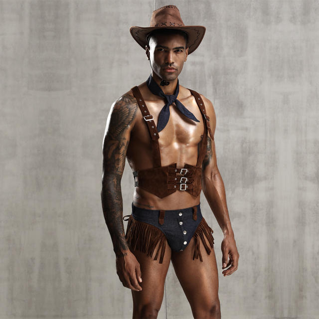 Wholesale Cowboy Costume For Men Sexy Lingerie Gay Club Wear PQ7213