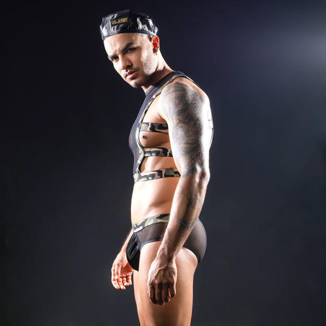Military Gay Club Wear Camouflage Sissy Lingerie For Men Sexy Costume PQ9161