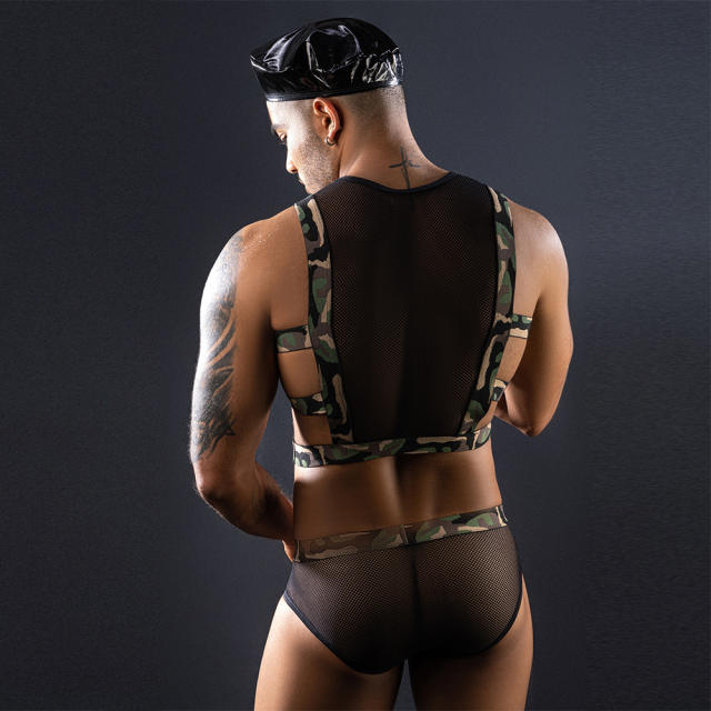 Military Gay Club Wear Camouflage Sissy Lingerie For Men Sexy Costume PQ9161
