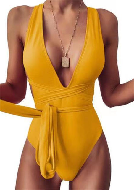Women's Deep V-Neck Multiway Convertible One Piece Swimsuit Hollow Out Monokini PQ2021A