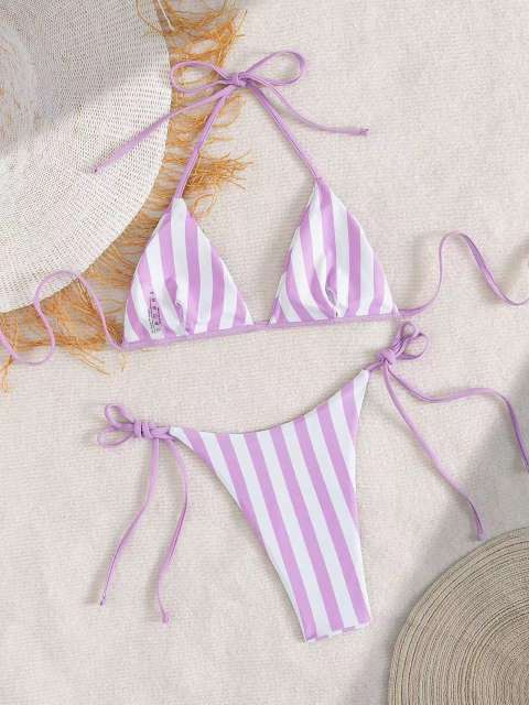 Women's Striped Bikini Set, Red and White Beach Wear, Two Piece Swimsuit PQ-D030