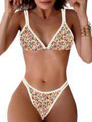 Women's Triangle Bikini Set, Two Piece Swimsuit with Gingham Trim PQ-YY165B